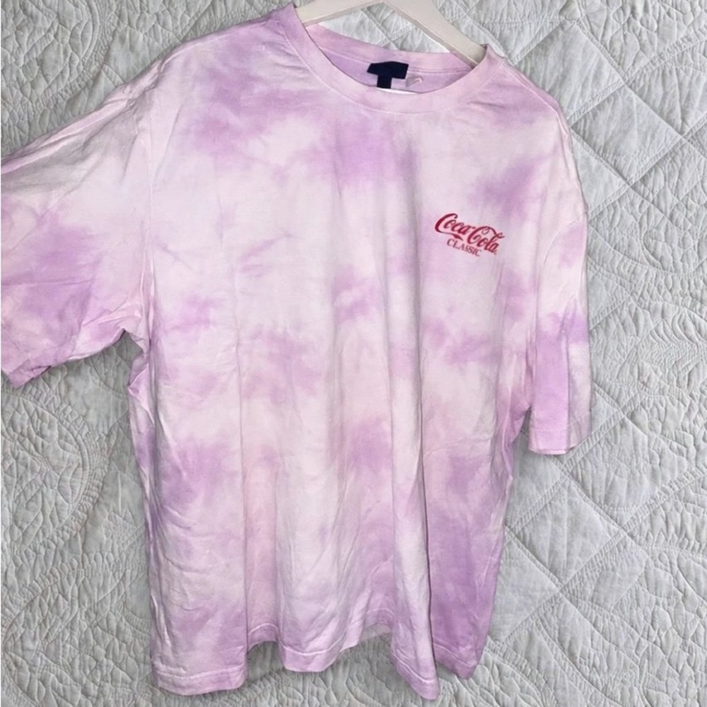 H&M Pink Tie-Dye Short Sleeve Tee with Red Logo
